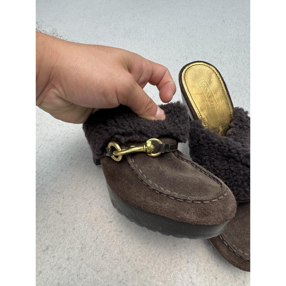Coach Idyle Mule Clog Block Heel Women's Size 6.5 Brown Suede Faux Fur Lined - Picture 4 of 9